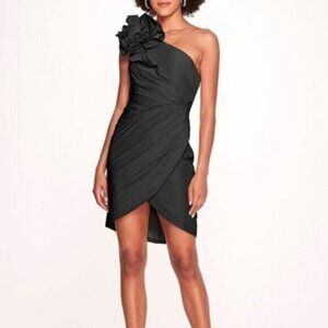 New Marchesa Black One Shoulder Ruched Dress Party Feminine Contemporary